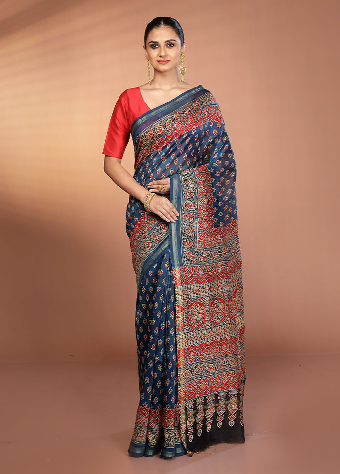 Blue Chanderi Silk Saree With Blouse Piece
