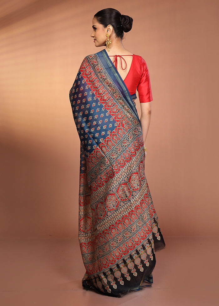 Blue Chanderi Silk Saree With Blouse Piece