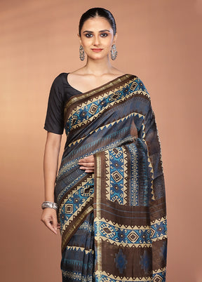 Blue Chanderi Silk Saree With Blouse Piece