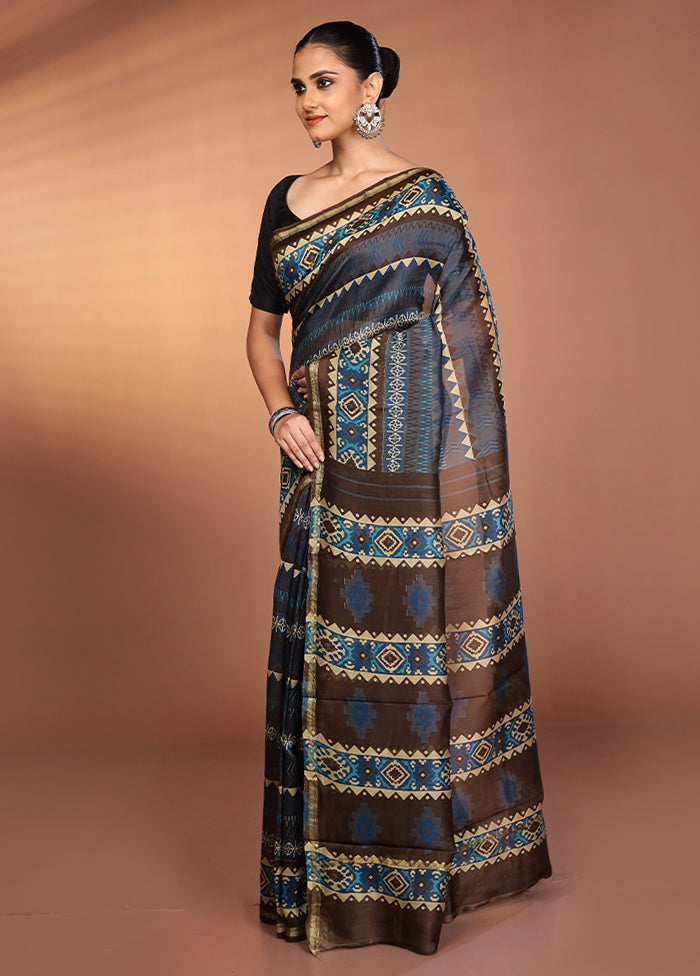 Blue Chanderi Silk Saree With Blouse Piece