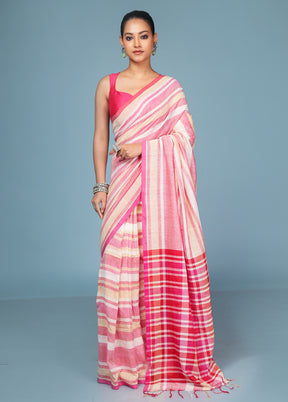 Pink Cotton Saree With Blouse Piece