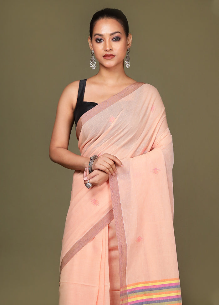 Peach Pure Cotton Saree With Blouse Piece