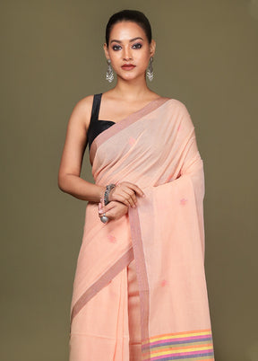 Peach Pure Cotton Saree With Blouse Piece
