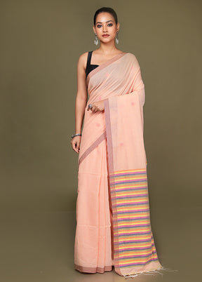 Peach Pure Cotton Saree With Blouse Piece