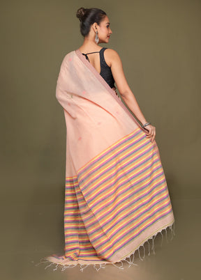 Peach Pure Cotton Saree With Blouse Piece