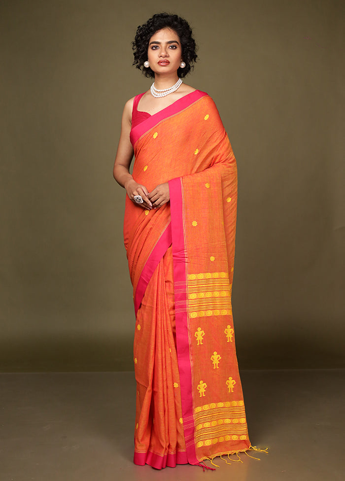Rust Pure Cotton Saree With Blouse Piece