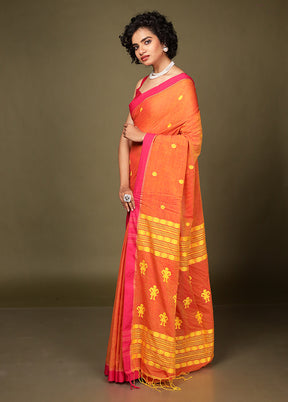 Rust Pure Cotton Saree With Blouse Piece
