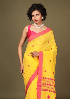 Yellow Pure Cotton Saree Without Blouse Piece