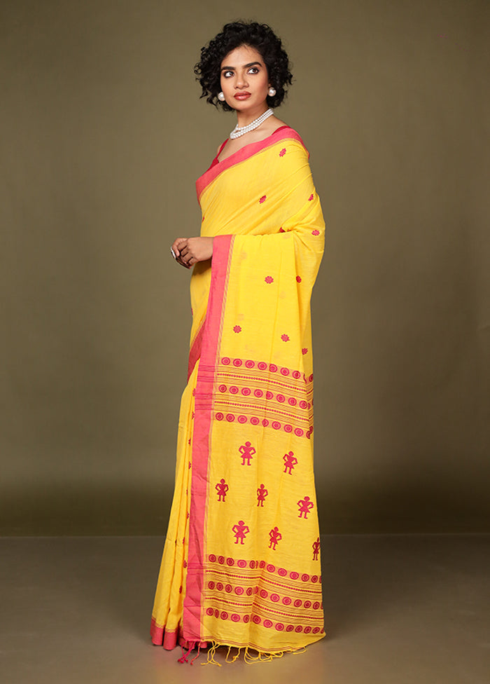 Yellow Pure Cotton Saree With Blouse Piece