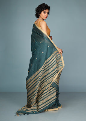 Green Pure Cotton Saree Without Blouse Piece