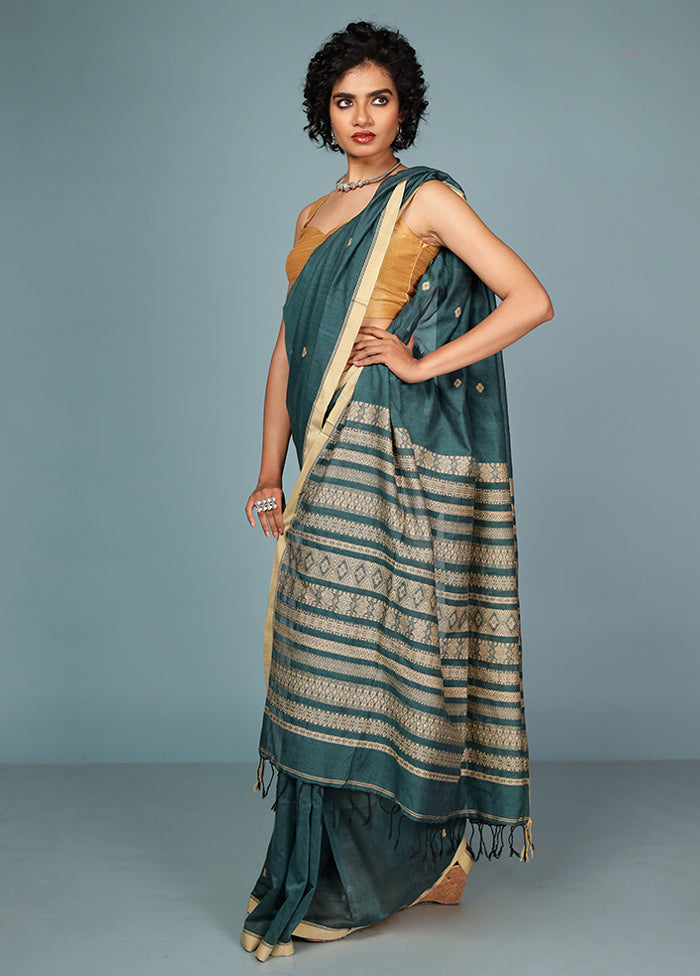 Green Pure Cotton Saree Without Blouse Piece