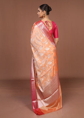 Peach Dupion Silk Saree With Blouse Piece