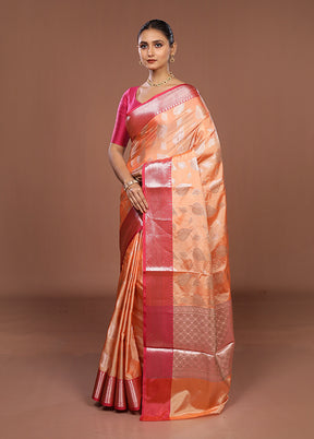 Peach Dupion Silk Saree With Blouse Piece