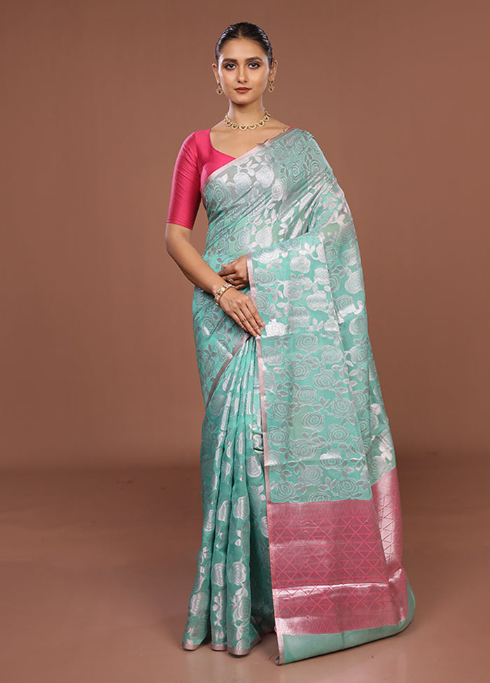 Green Kora Silk Saree With Blouse Piece