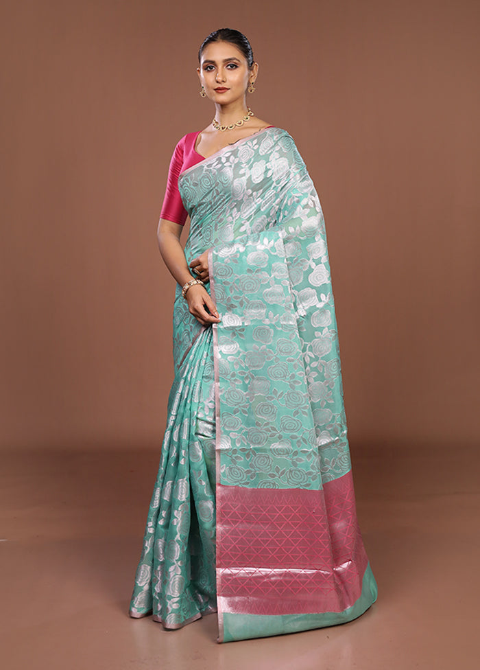 Green Kora Silk Saree With Blouse Piece