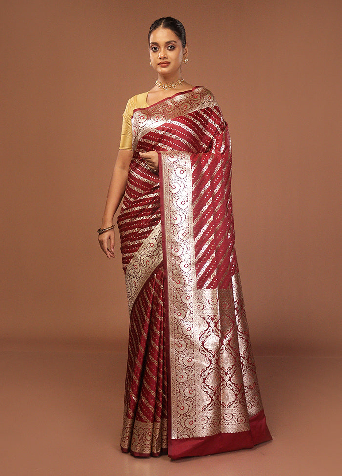 Maroon Uppada Silk Saree With Blouse Piece