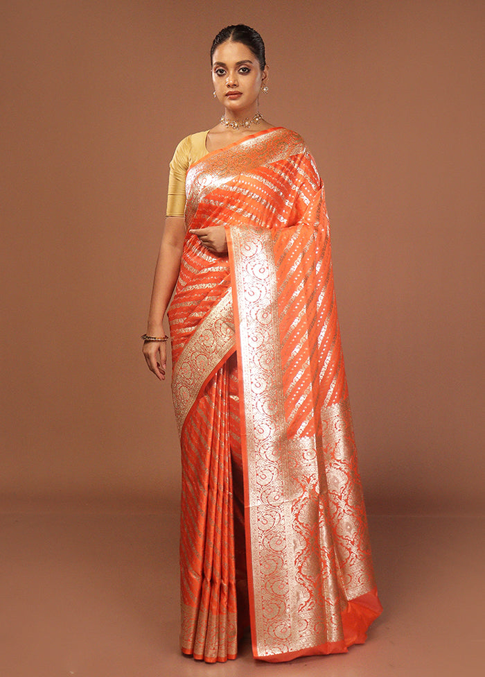 Orange Uppada Silk Saree With Blouse Piece