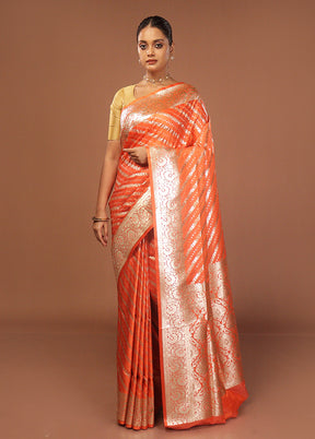 Orange Uppada Silk Saree With Blouse Piece