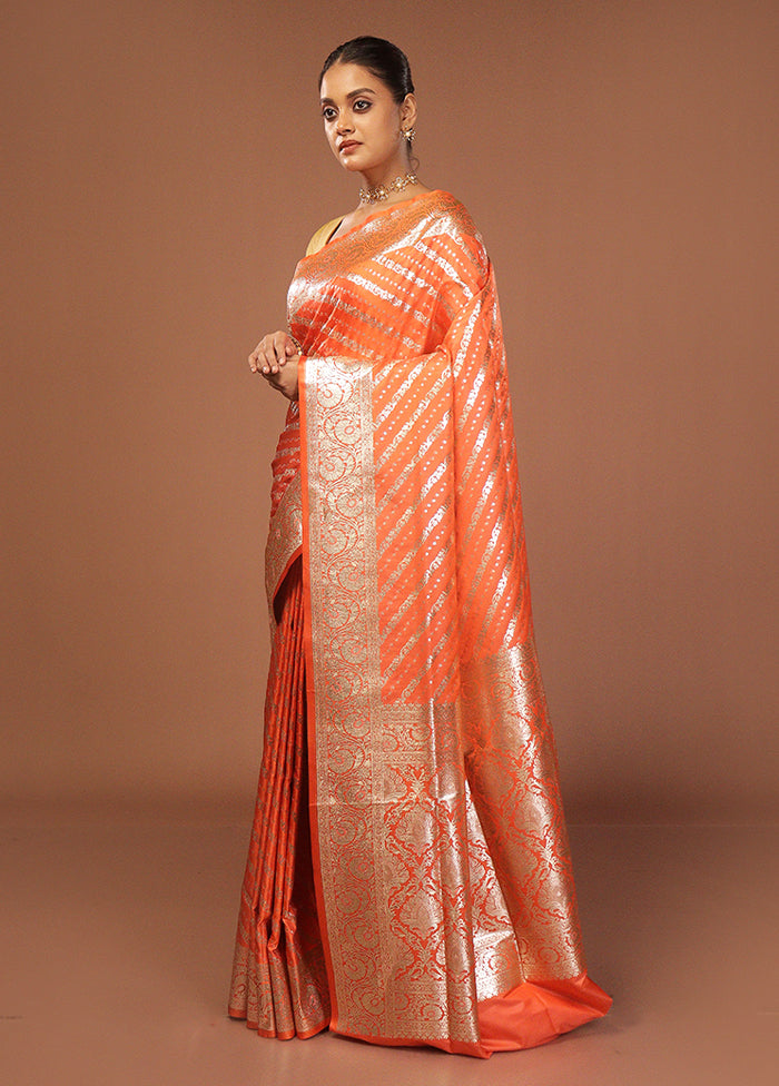 Orange Uppada Silk Saree With Blouse Piece