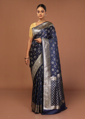 Blue Uppada Silk Saree With Blouse Piece