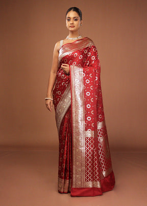 Maroon Uppada Silk Saree With Blouse Piece
