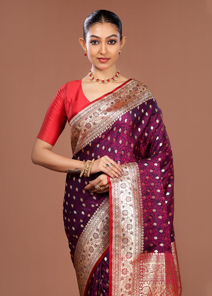 Purple Tanchoi Silk Saree With Blouse Piece