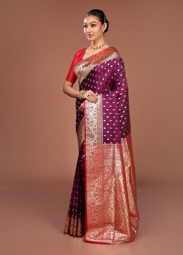 Purple Tanchoi Silk Saree With Blouse Piece