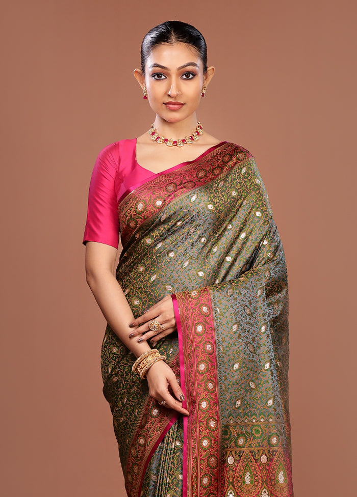 Grey Tanchoi Silk Saree With Blouse Piece