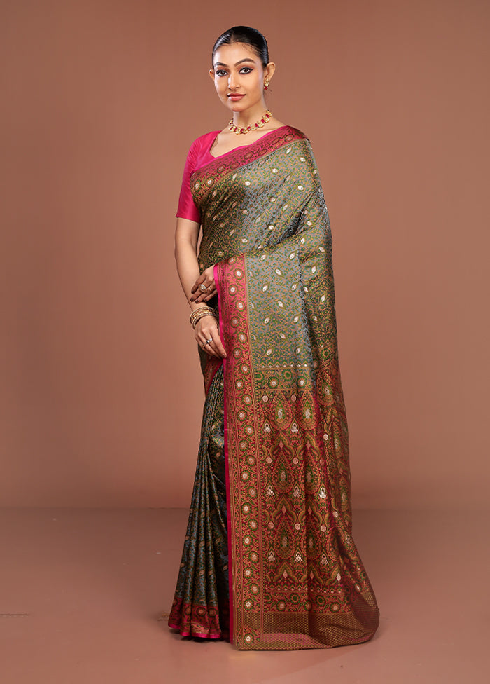 Grey Tanchoi Silk Saree With Blouse Piece
