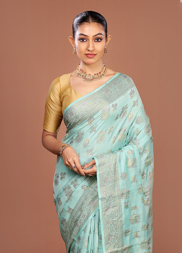 Blue Handloom Pure Georgette Saree With Blouse Piece