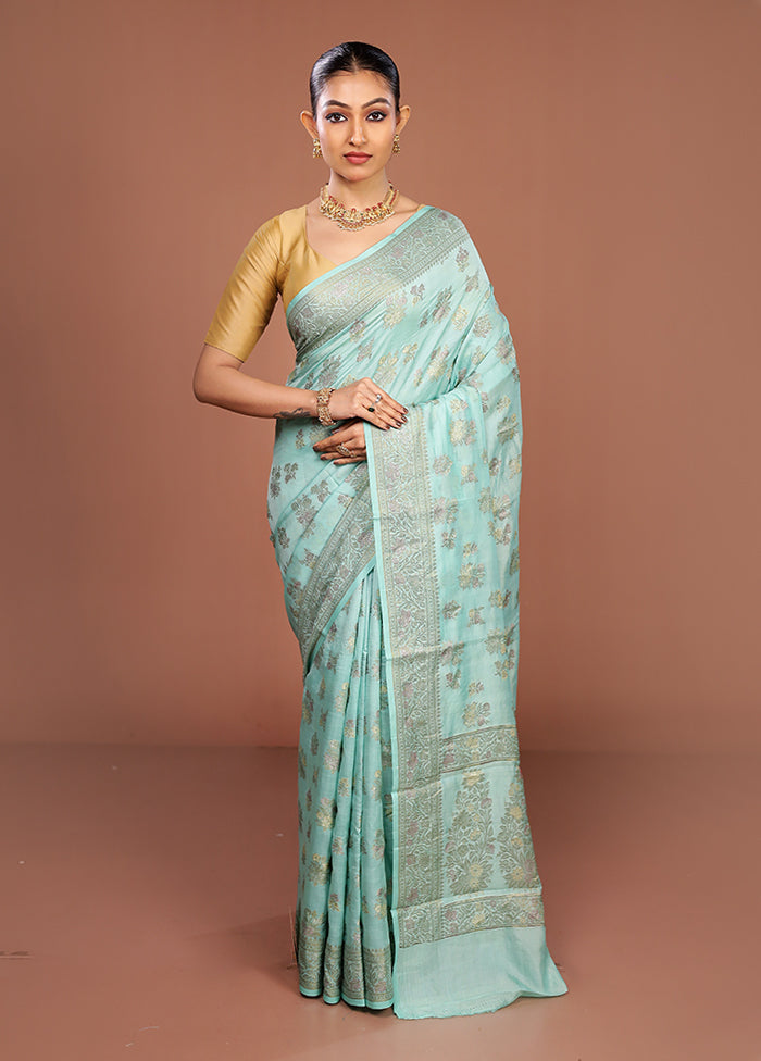Blue Handloom Pure Georgette Saree With Blouse Piece