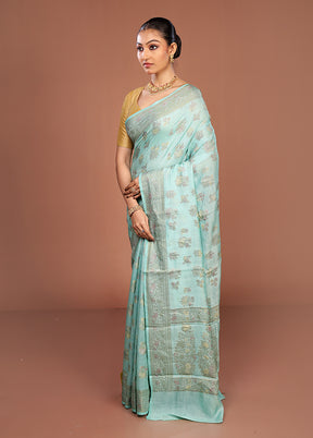 Blue Handloom Pure Georgette Saree With Blouse Piece