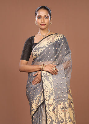 Grey Pure Cotton Jamdani Saree Without Blouse Piece