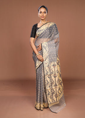 Grey Pure Cotton Jamdani Saree Without Blouse Piece