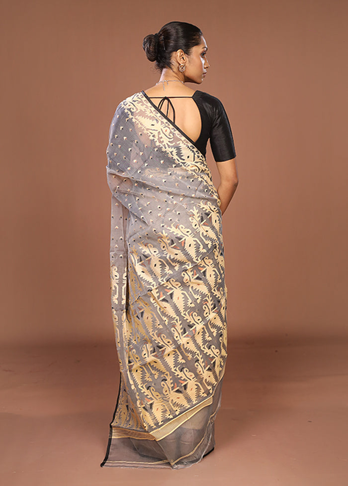 Grey Pure Cotton Jamdani Saree Without Blouse Piece