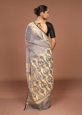 Grey Pure Cotton Jamdani Saree Without Blouse Piece