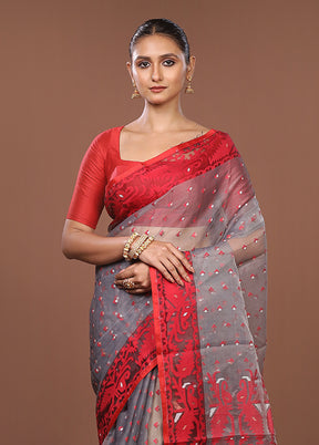 Grey Pure Cotton Jamdani Saree Without Blouse Piece
