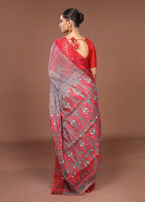 Grey Pure Cotton Jamdani Saree Without Blouse Piece