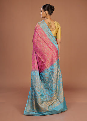 Pink Handloom Jamewar Pure Silk Saree With Blouse Piece