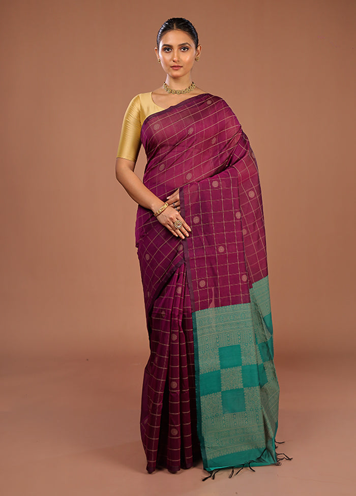 Purple Cotton Saree With Blouse Piece