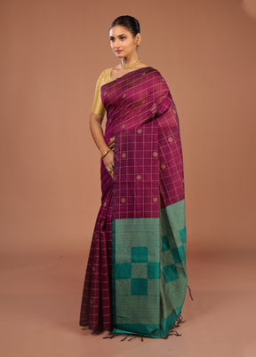 Purple Cotton Saree With Blouse Piece