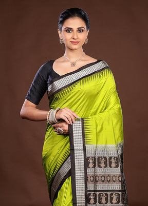 Green Handloom Bomkai Pure Silk Saree With Blouse Piece