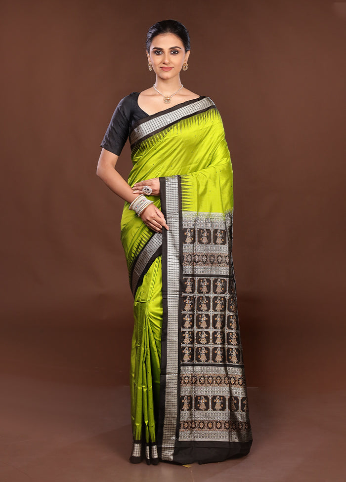 Green Handloom Bomkai Pure Silk Saree With Blouse Piece
