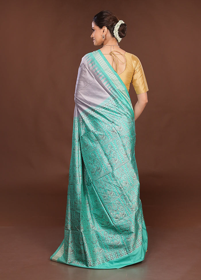 Grey Handloom Bomkai Pure Silk Saree With Blouse Piece