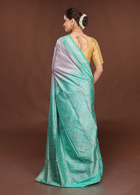 Grey Handloom Bomkai Pure Silk Saree With Blouse Piece