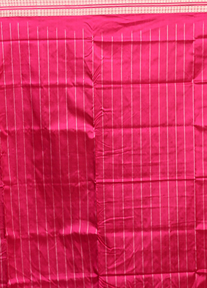 White Handloom Bomkai Pure Silk Saree With Blouse Piece