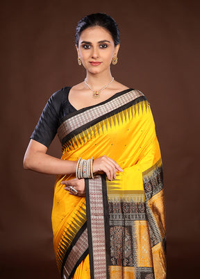 Yellow Handloom Bomkai Pure Silk Saree With Blouse Piece