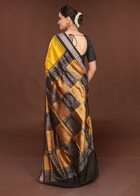 Yellow Handloom Bomkai Pure Silk Saree With Blouse Piece