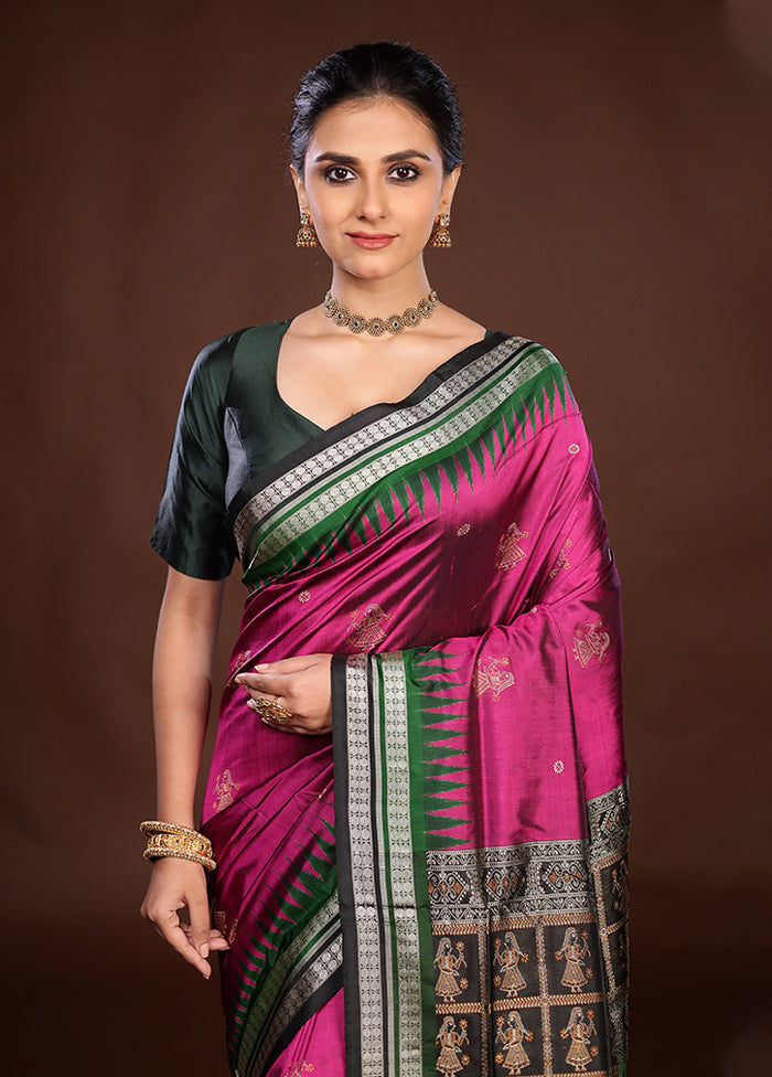 Purple Handloom Bomkai Pure Silk Saree With Blouse Piece