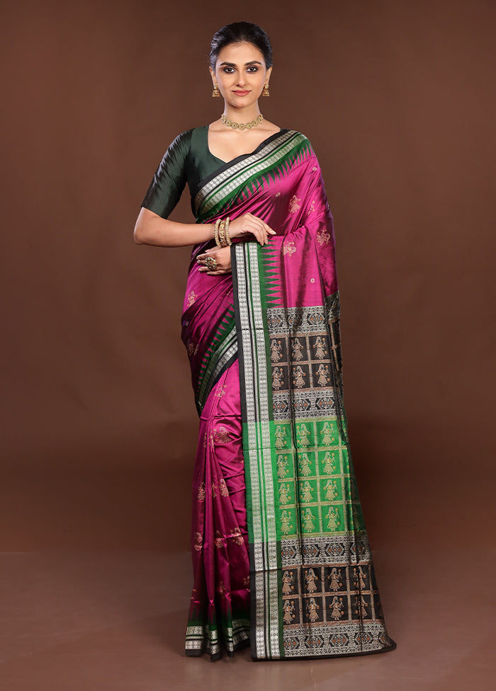 Purple Handloom Bomkai Pure Silk Saree With Blouse Piece